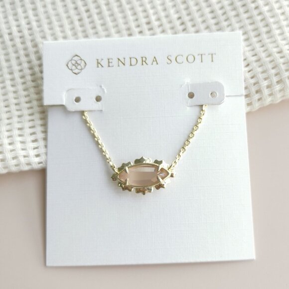 🍓 Kendra Scott Genevieve Gold Luster Plated Pink Cat's Eye Glass Necklace - Picture 1 of 4